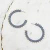 Gold Studded Hoop Earrings - Gray