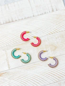 Gold Threaded Hoop Earrings - Lavender