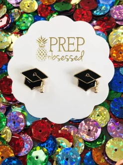Graduation Cap Signature Enamel Studs by Prep Obsessed