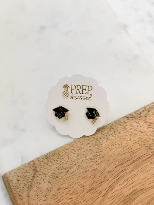 Graduation Cap Signature Enamel Studs by Prep Obsessed