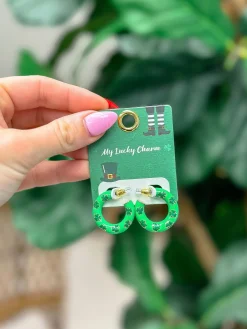 Green Clover Hoop Earrings