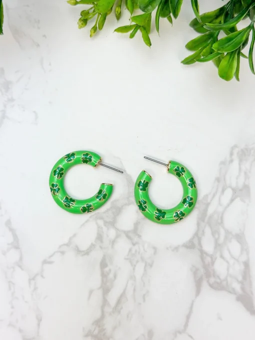 Green Clover Hoop Earrings