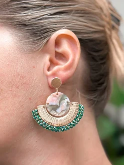 Green Multi Disc Dangle Earrings