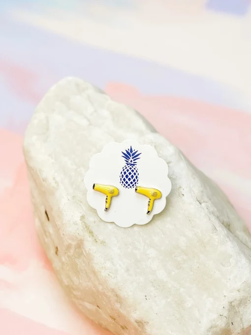 Hair Blow Dryer Signature Enamel Stud Earrings - Yellow
