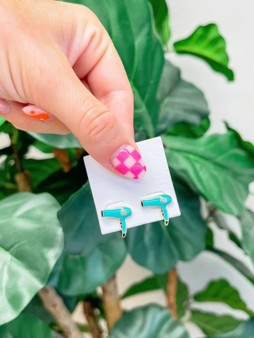 Hair Blow Dryer Signature Enamel Stud Earrings - Mint
