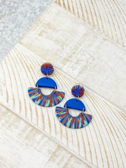 Half Moon Clay Dangle Earrings - Blue Multi