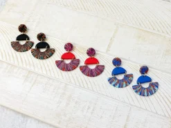 Half Moon Clay Dangle Earrings - Black Multi