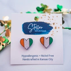 Hand Painted Irish Flag Heart Stud Earrings