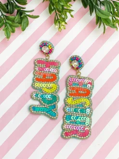'Happy Easter' Sequin Dangle Earrings - Bright Multi