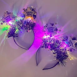 'Happy New Year' Star Glitter Light-Up Gold & Black Headband
