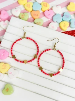 Heart Beaded Dangle Hoop Earrings