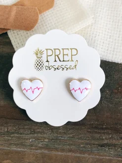 Heart Beat Signature Enamel Studs by Prep Obsessed
