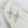 Heart Cross Dangle Earrings - Silver