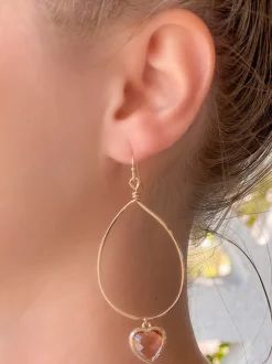 Heart Dangle Drop Earrings - Pink