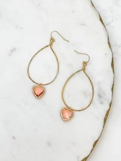 Heart Dangle Drop Earrings - Pink