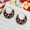 Heart Enamel Scallop Hoop Earrings - Jet