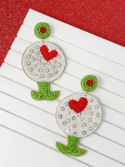 Heart Golfball Beaded Dangle Earrings
