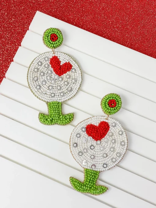 Heart Golfball Beaded Dangle Earrings