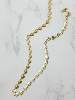 Heart Link Chain Necklace - Gold