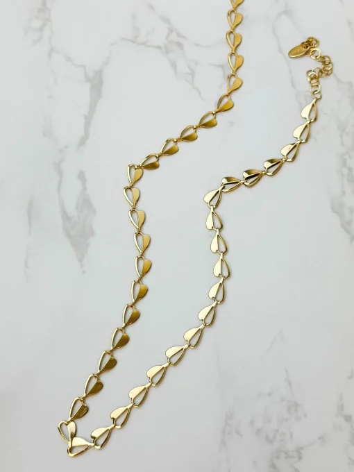 Heart Link Chain Necklace - Gold