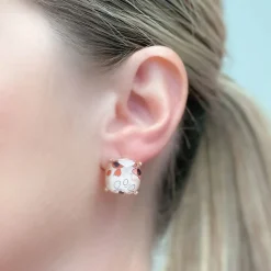 Heart Paw Print Glass Stud Earrings