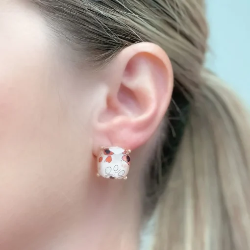 Heart Paw Print Glass Stud Earrings
