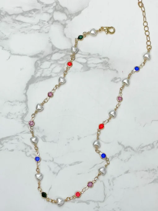 Heart Pearl Station Necklace