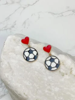 Heart Post Soccer Dangle Earrings