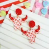 Heart Printed Long Horn Wood Dangle Earrings