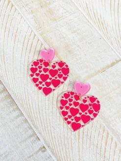 Heart Printed Resin Dangle Earrings