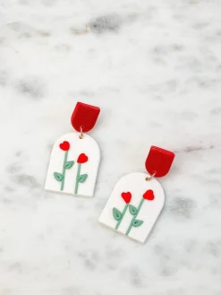 Heart Rose Garden Clay Drop Earrings