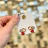 Heart Trio Stud Earrings - Red