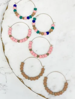 Heart-Bead Chevron Hoop Earrings - Brown