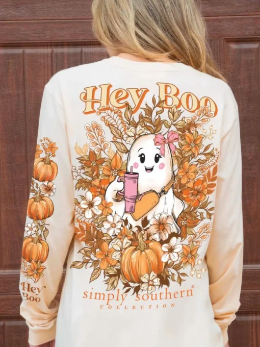 'Hey Boo' Preppy Ghost Long Sleeve Tee by Simply Southern