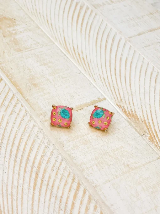 Hibiscus Turtle Printed Stud Earrings
