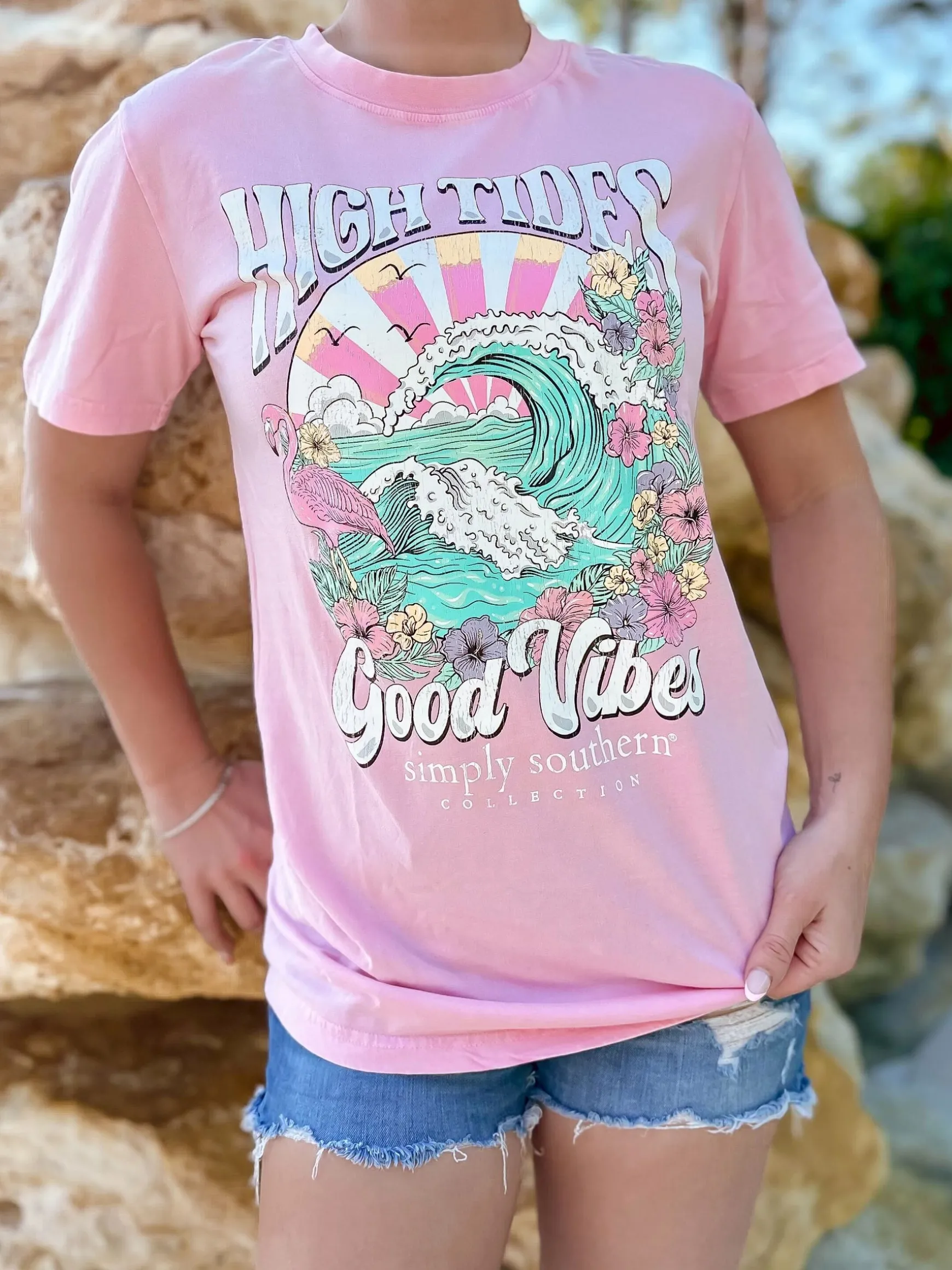 'High Tides, Good Vibes' Mineral Wash Short Sleeve Tee by Simply Southern