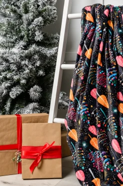 Holiday Fleece Blanket in Neon Trees
