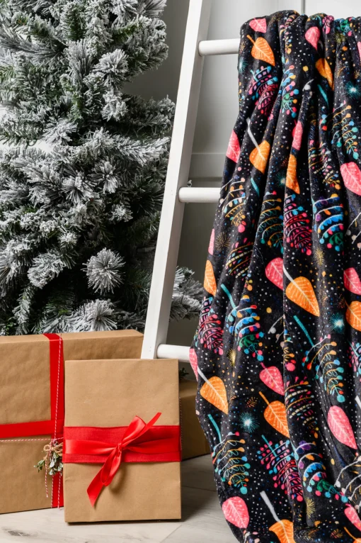 Holiday Fleece Blanket in Neon Trees