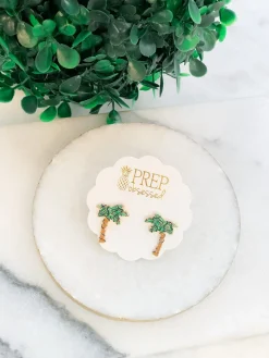 Holiday Palm Tree Signature Enamel Studs by Prep Obsessed