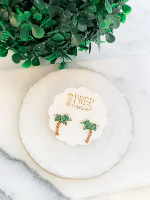 Holiday Palm Tree Signature Enamel Studs by Prep Obsessed