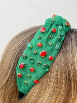 Holiday Top Knot Multi Crystal Headband - Green