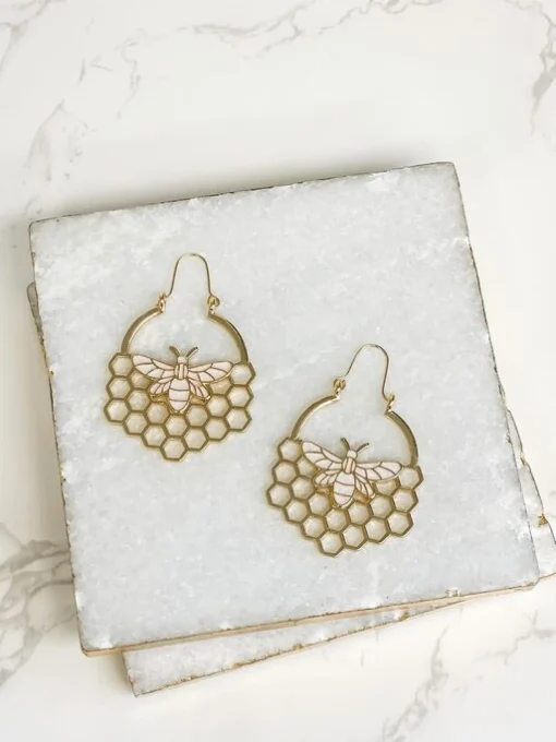 Honeycomb Metal Dangle Earrings - Gold