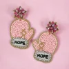'Hope' Pink Glove Beaded Dangle Earrings