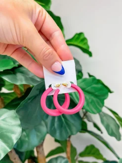 Hot Pink Bubble Hoop Earrings
