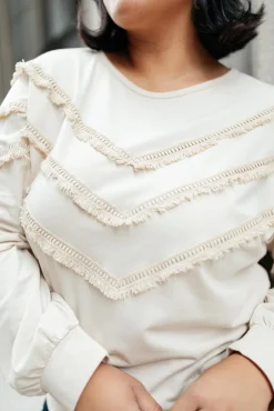 Into The Fringe Top in Beige