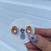 Iridescent Teardrop Glass Crystal Stud Earrings - Tangerine
