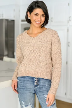 Irish Coffee Knitted Crop V Neck Sweater