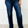 Jacqueline Mid Rise Frayed Hem Straight Leg Jean by Judy Blue