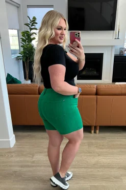 Jenna High Rise Control Top Cuffed Shorts by Judy Blue in Green
