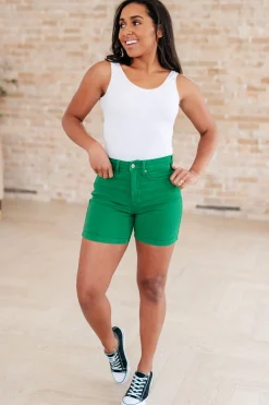 Jenna High Rise Control Top Cuffed Shorts by Judy Blue in Green